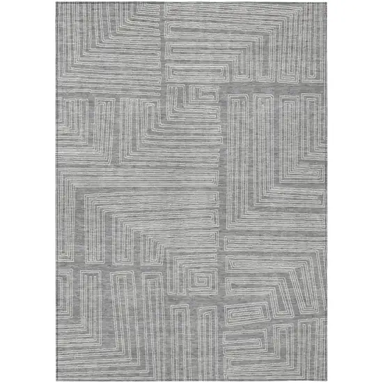 Gray And Ivory Geometric Washable Indoor Outdoor Area Rug Photo 2