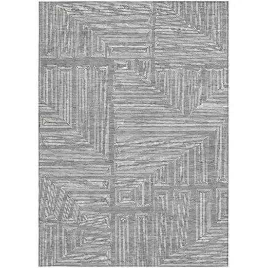 Gray And Ivory Geometric Washable Indoor Outdoor Area Rug Photo 6