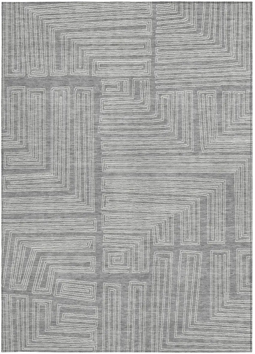 Gray And Ivory Geometric Washable Indoor Outdoor Area Rug Photo 6