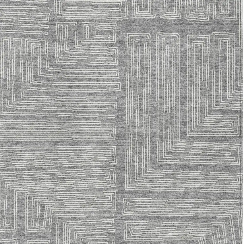 Gray And Ivory Geometric Washable Indoor Outdoor Area Rug Photo 5