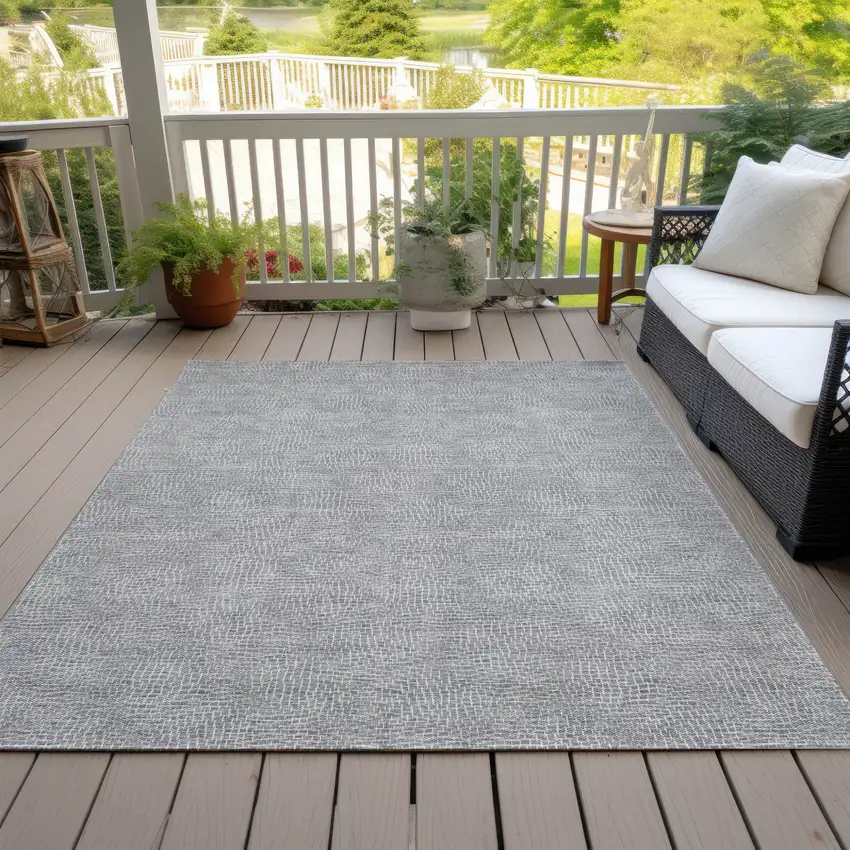 Gray And Ivory Geometric Washable Indoor Outdoor Area Rug Photo 7