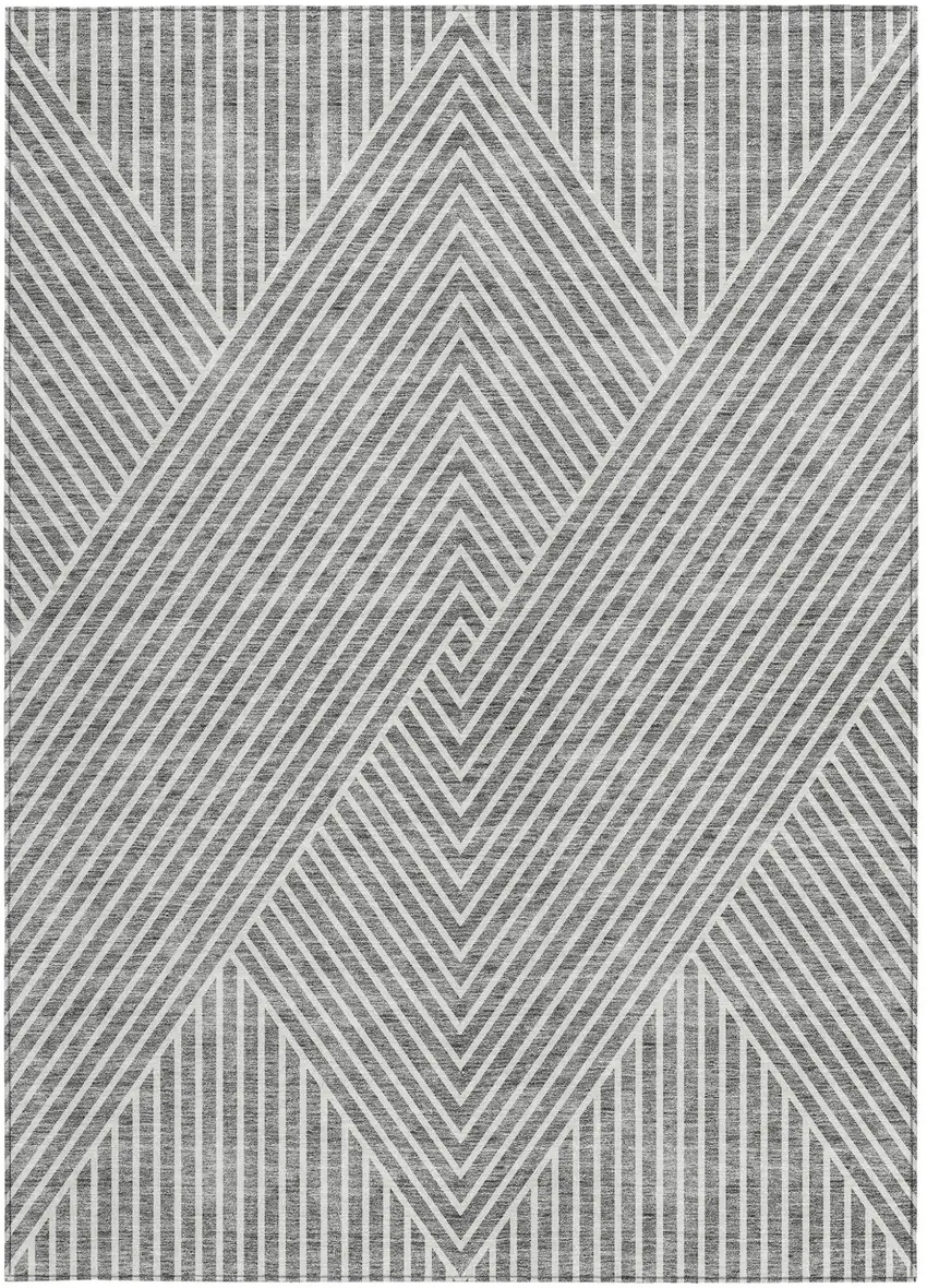 Gray And Ivory Geometric Washable Indoor Outdoor Area Rug Photo 6