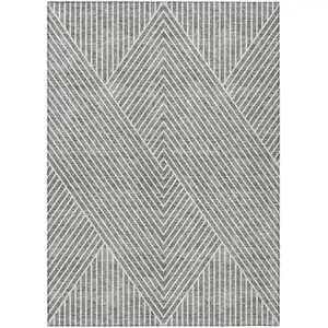 Photo of Gray And Ivory Geometric Washable Indoor Outdoor Area Rug