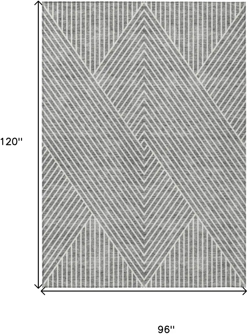 Gray And Ivory Geometric Washable Indoor Outdoor Area Rug Photo 3
