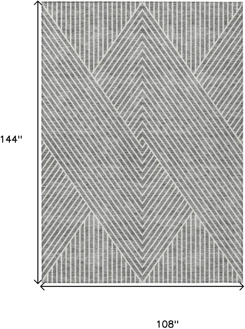 Gray And Ivory Geometric Washable Indoor Outdoor Area Rug Photo 3