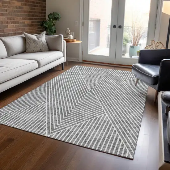 Gray And Ivory Geometric Washable Indoor Outdoor Area Rug Photo 8
