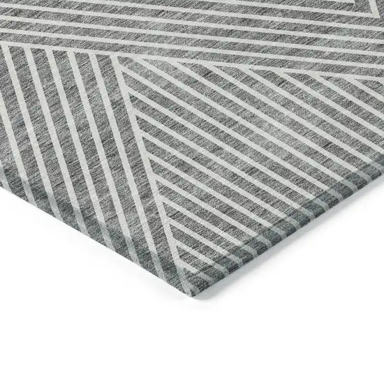 Gray And Ivory Geometric Washable Indoor Outdoor Area Rug Photo 4