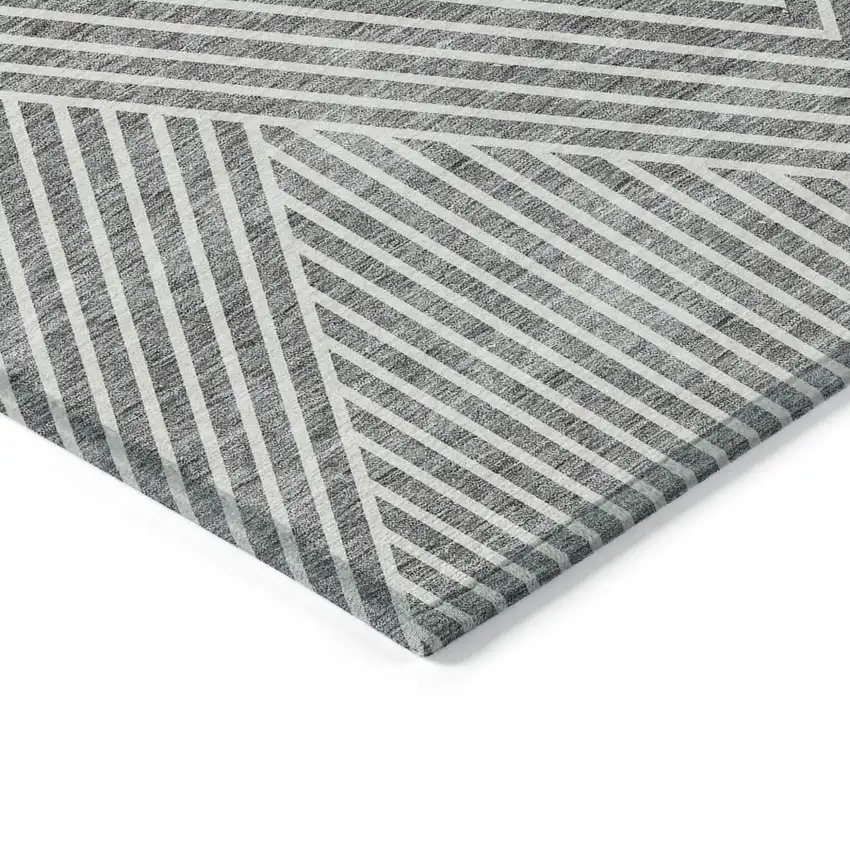 Gray And Ivory Geometric Washable Indoor Outdoor Area Rug Photo 4