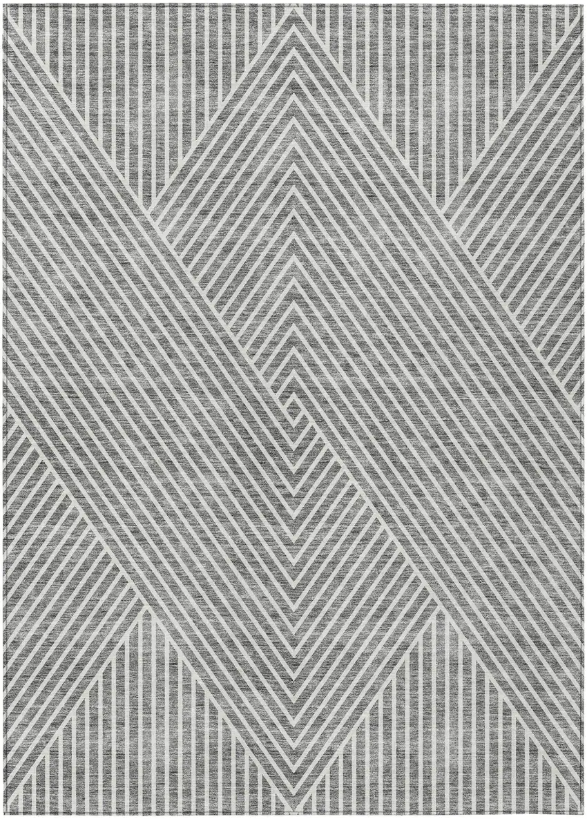 Gray And Ivory Geometric Washable Indoor Outdoor Area Rug Photo 2