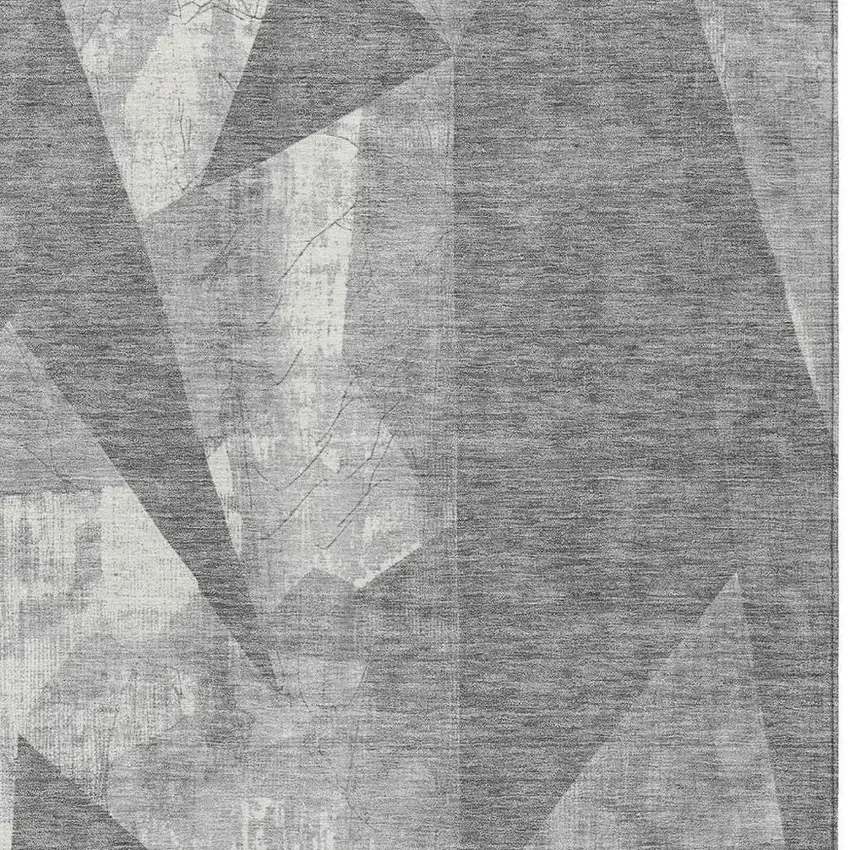 Gray And Ivory Geometric Washable Indoor Outdoor Area Rug Photo 3