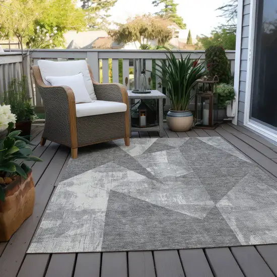 Gray And Ivory Geometric Washable Indoor Outdoor Area Rug Photo 8