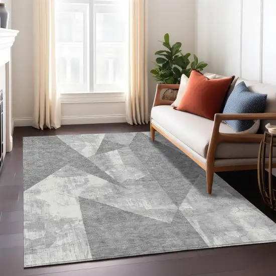 Gray And Ivory Geometric Washable Indoor Outdoor Area Rug Photo 7