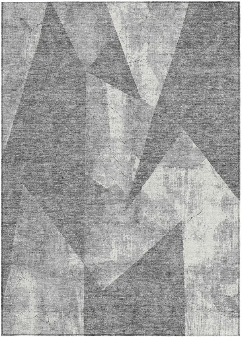 Gray And Ivory Geometric Washable Indoor Outdoor Area Rug Photo 4