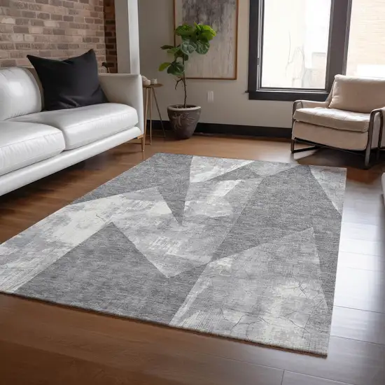 Gray And Ivory Geometric Washable Indoor Outdoor Area Rug Photo 6