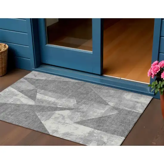 Gray And Ivory Geometric Washable Indoor Outdoor Area Rug Photo 2
