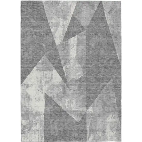 Gray And Ivory Geometric Washable Indoor Outdoor Area Rug Photo 8
