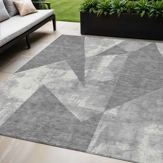 Gray And Ivory Geometric Washable Indoor Outdoor Area Rug Photo 2