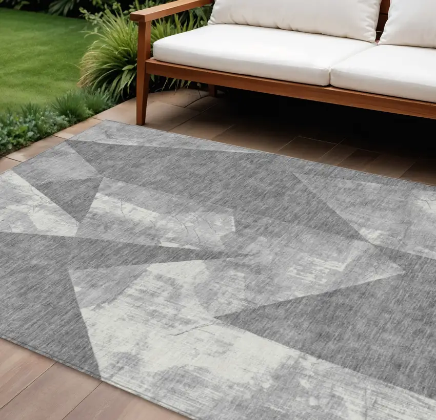 Gray And Ivory Geometric Washable Indoor Outdoor Area Rug Photo 2
