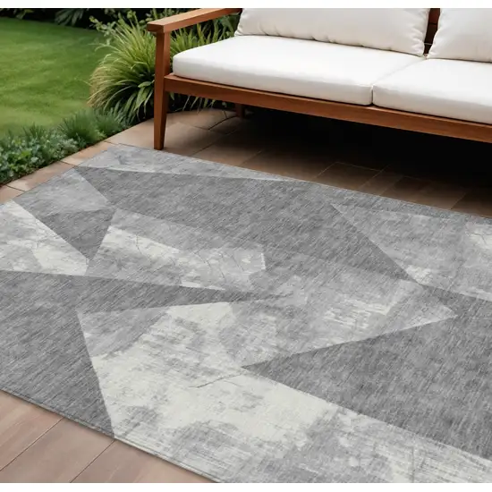 Gray And Ivory Geometric Washable Indoor Outdoor Area Rug Photo 2