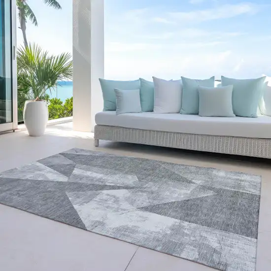 Gray And Ivory Geometric Washable Indoor Outdoor Area Rug Photo 4