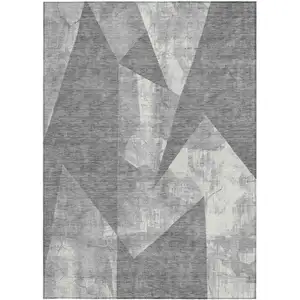 Photo of Gray And Ivory Geometric Washable Indoor Outdoor Area Rug