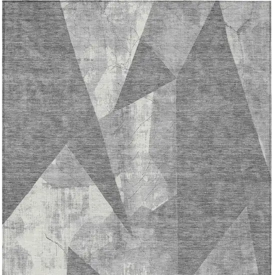 Gray And Ivory Geometric Washable Indoor Outdoor Area Rug Photo 9