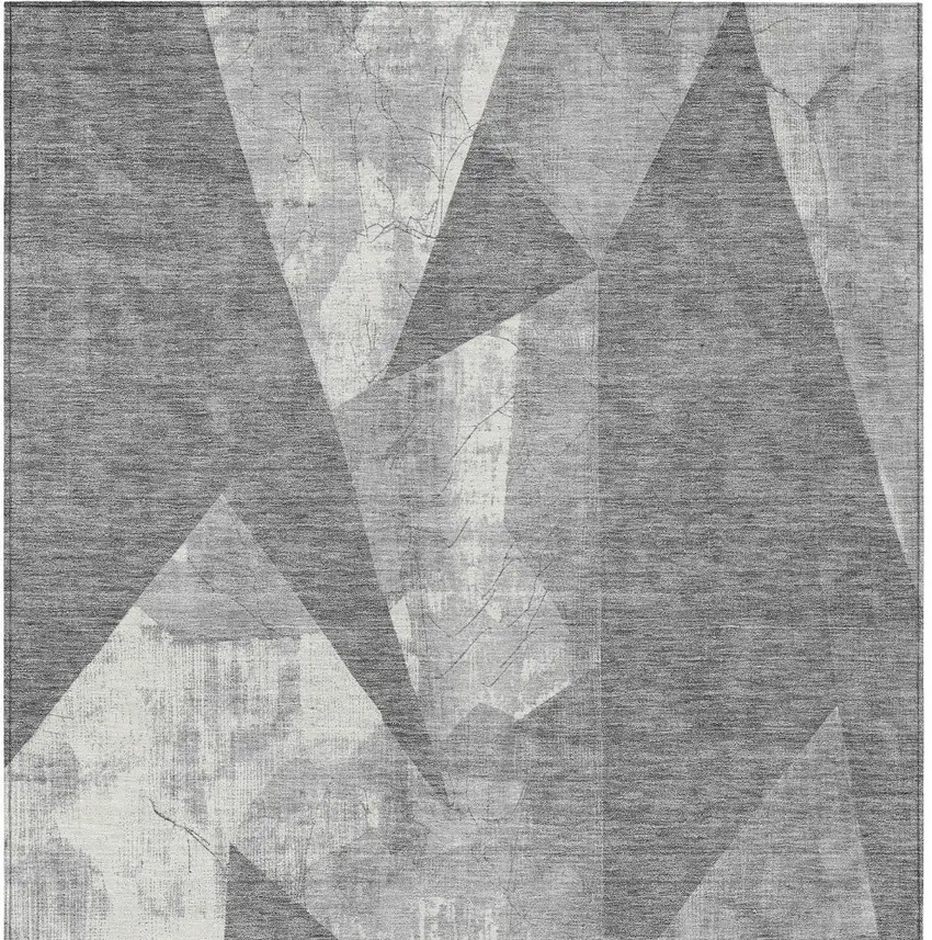 Gray And Ivory Geometric Washable Indoor Outdoor Area Rug Photo 9