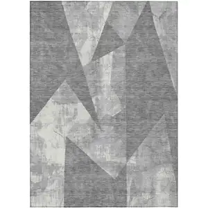 Photo of Gray And Ivory Geometric Washable Indoor Outdoor Area Rug