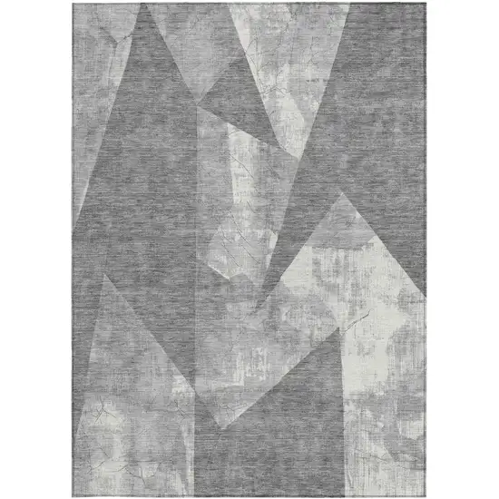 Gray And Ivory Geometric Washable Indoor Outdoor Area Rug Photo 3