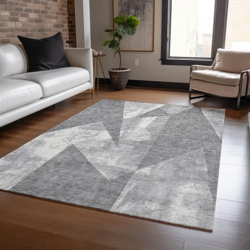 Gray And Ivory Geometric Washable Indoor Outdoor Area Rug Photo 5