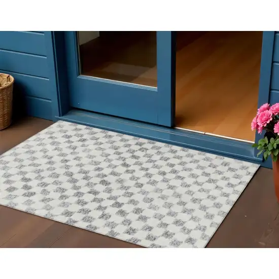Gray And Ivory Geometric Washable Indoor Outdoor Area Rug Photo 2