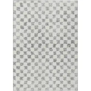 Photo of Gray And Ivory Geometric Washable Indoor Outdoor Area Rug