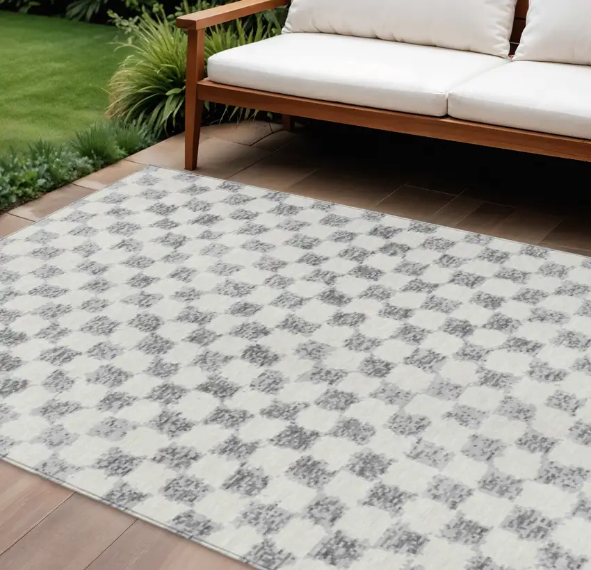 Gray And Ivory Geometric Washable Indoor Outdoor Area Rug Photo 2