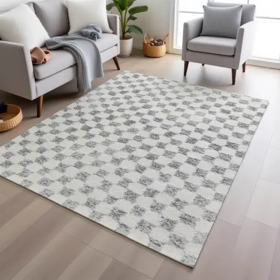 Gray And Ivory Geometric Washable Indoor Outdoor Area Rug Photo 6