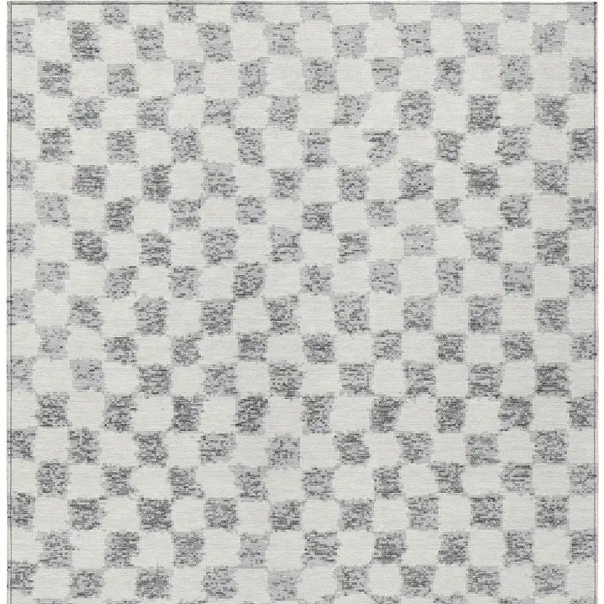 Gray And Ivory Geometric Washable Indoor Outdoor Area Rug Photo 9