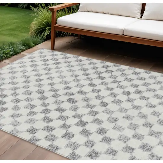 Gray And Ivory Geometric Washable Indoor Outdoor Area Rug Photo 2