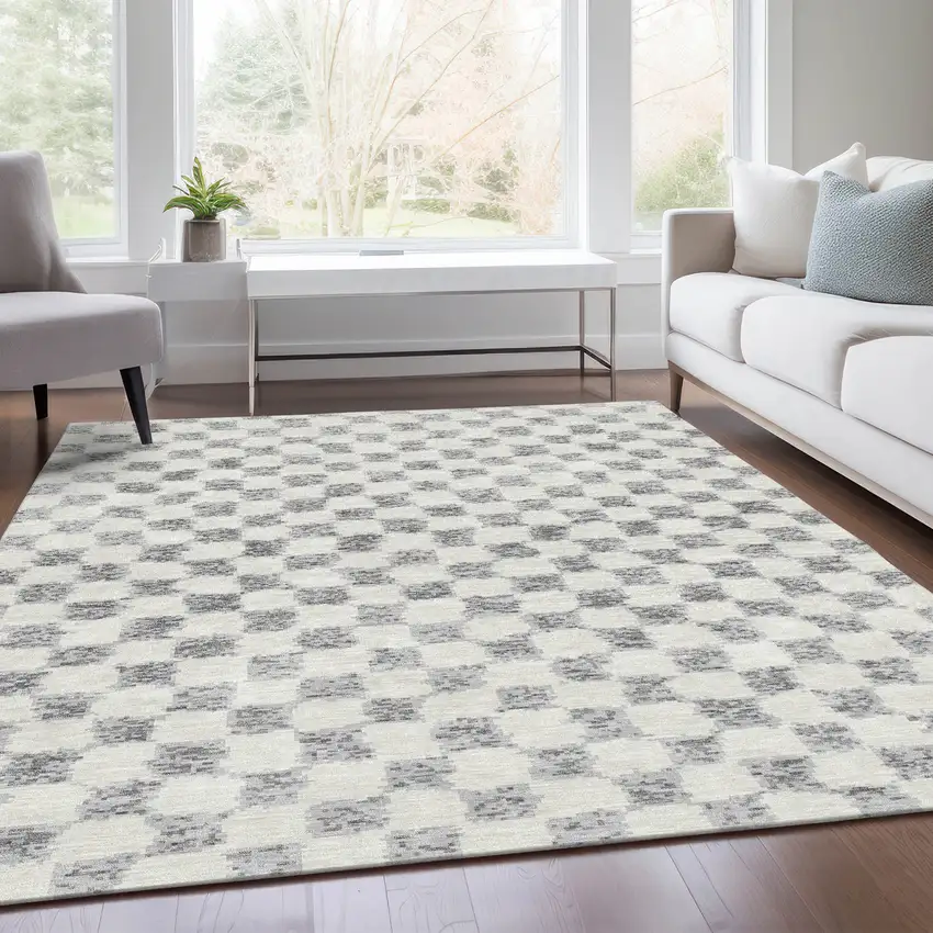 Gray And Ivory Geometric Washable Indoor Outdoor Area Rug Photo 7