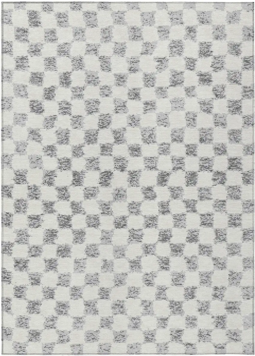 Gray And Ivory Geometric Washable Indoor Outdoor Area Rug Photo 1
