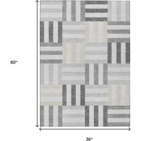 Gray And Ivory Geometric Washable Indoor Outdoor Area Rug Photo 3