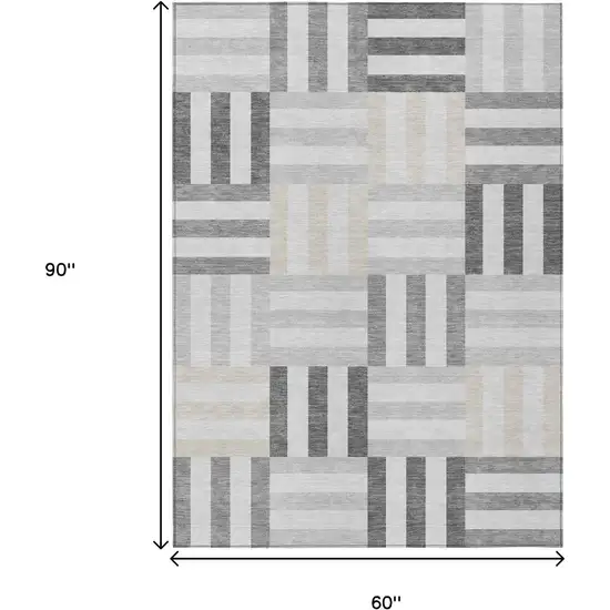Gray And Ivory Geometric Washable Indoor Outdoor Area Rug Photo 3