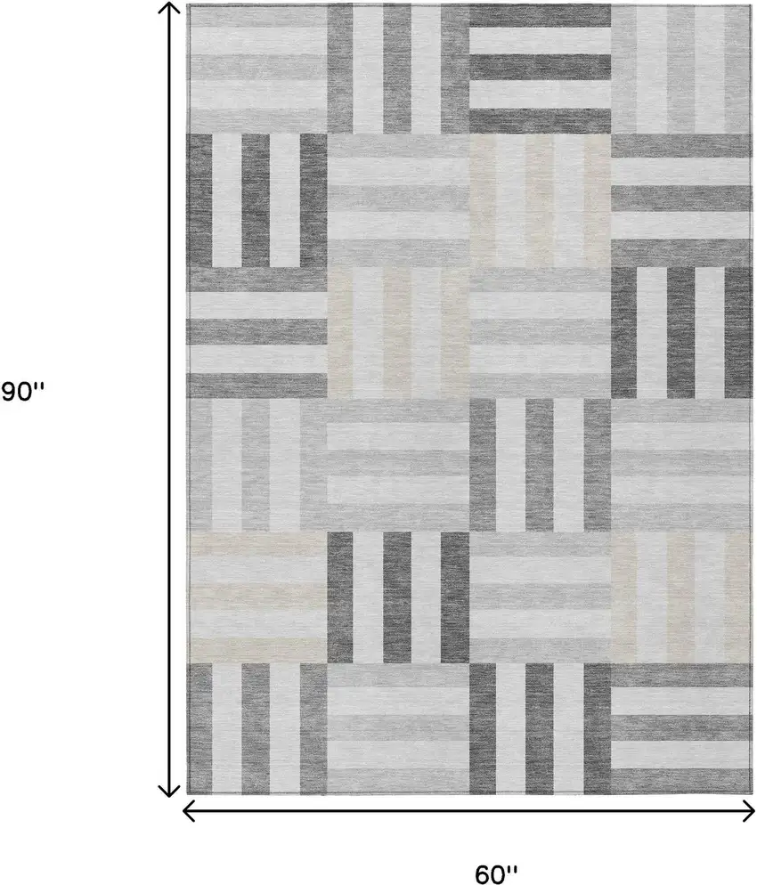 Gray And Ivory Geometric Washable Indoor Outdoor Area Rug Photo 3
