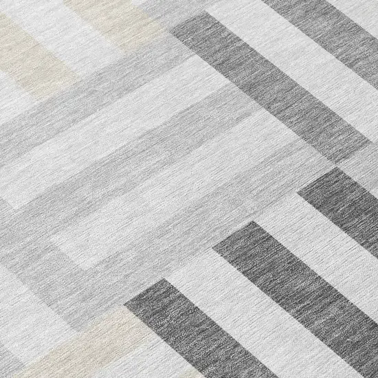 Gray And Ivory Geometric Washable Indoor Outdoor Area Rug Photo 7