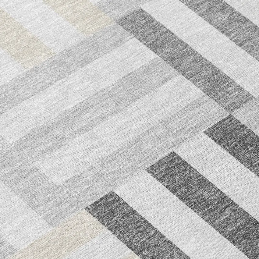 Gray And Ivory Geometric Washable Indoor Outdoor Area Rug Photo 7