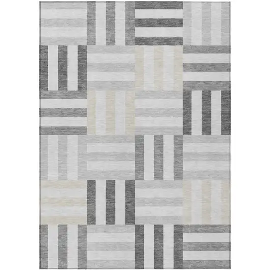 Gray And Ivory Geometric Washable Indoor Outdoor Area Rug Photo 2