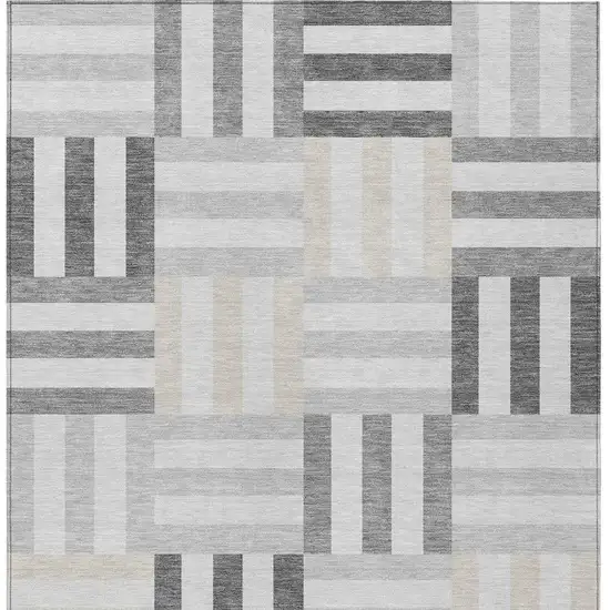 Gray And Ivory Geometric Washable Indoor Outdoor Area Rug Photo 5