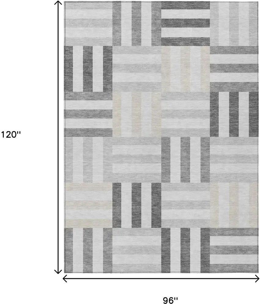 Gray And Ivory Geometric Washable Indoor Outdoor Area Rug Photo 3