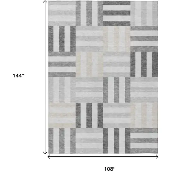Gray And Ivory Geometric Washable Indoor Outdoor Area Rug Photo 3