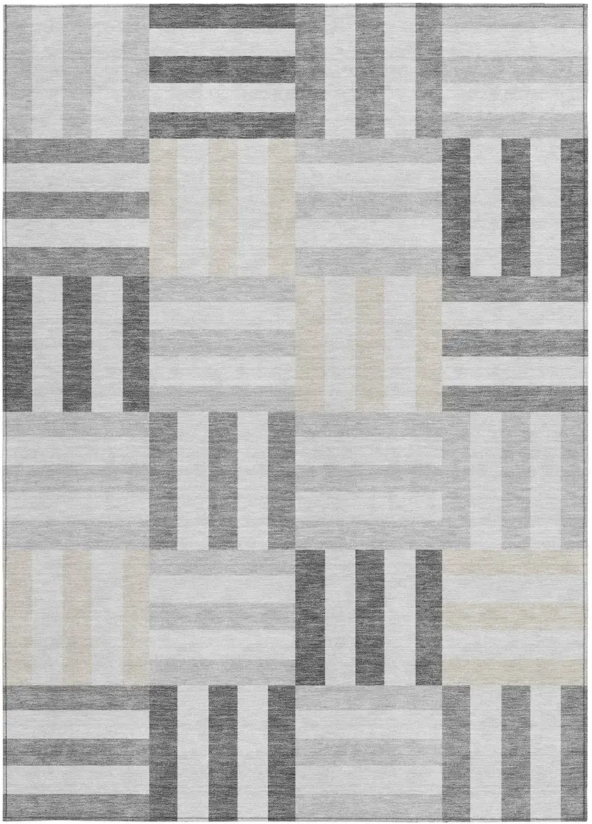Gray And Ivory Geometric Washable Indoor Outdoor Area Rug Photo 4