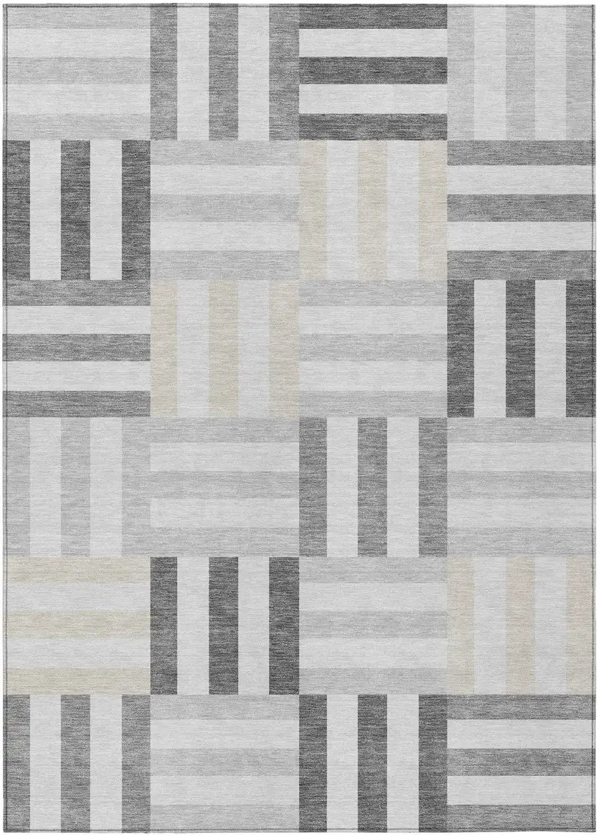 Gray And Ivory Geometric Washable Indoor Outdoor Area Rug Photo 2