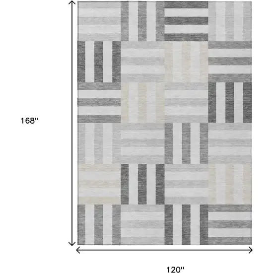 Gray And Ivory Geometric Washable Indoor Outdoor Area Rug Photo 3